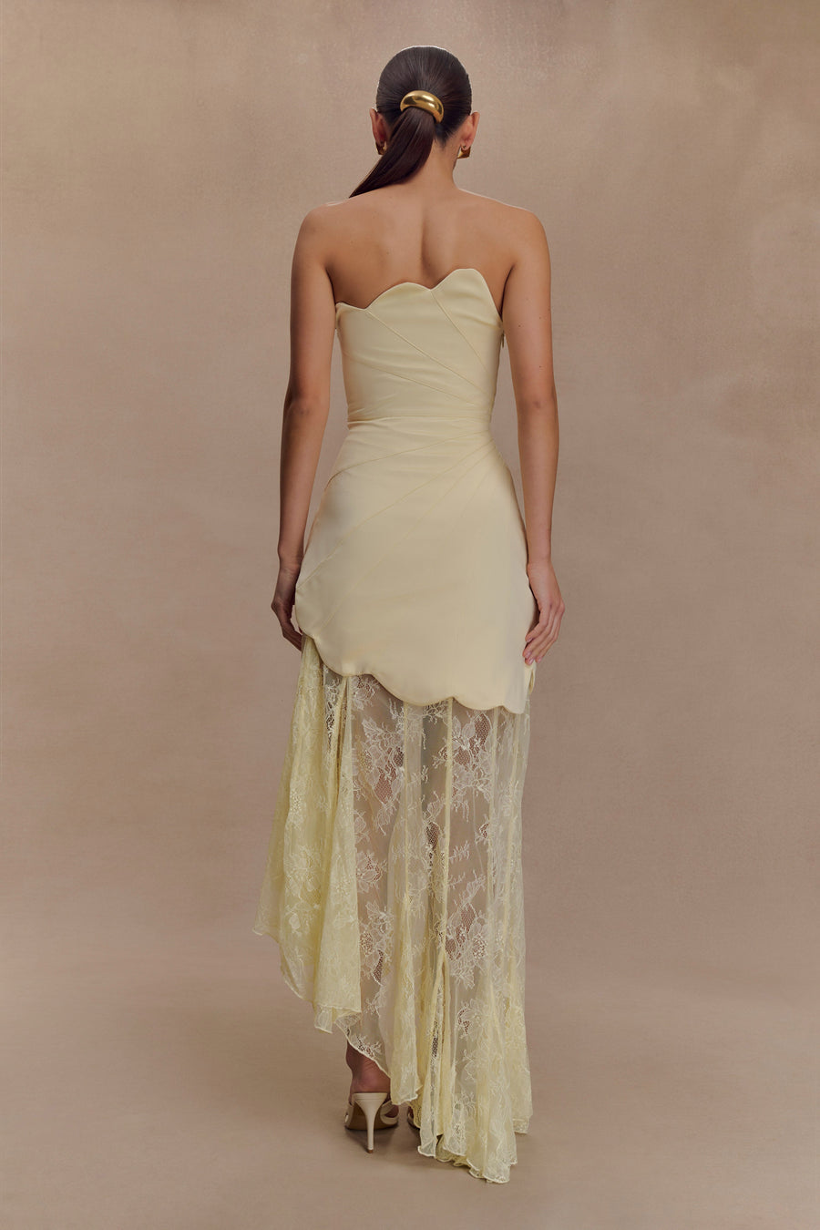 Aleena Satin & Lace Maxi Dress in Lemon