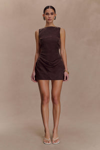 Bexley Draped Mini Dress in Dark Chocolate