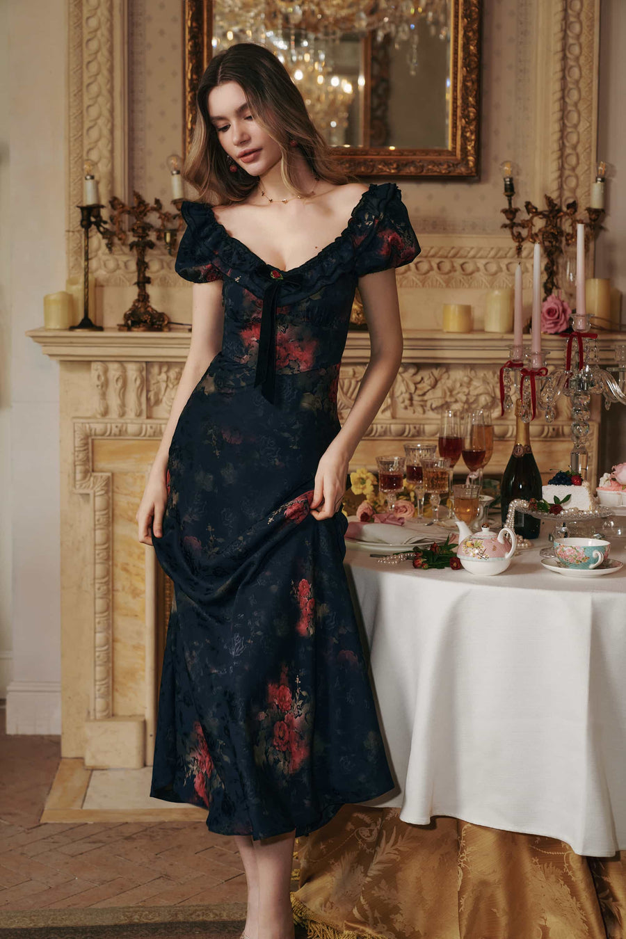 Catherine Jacquard Satin Maxi Dress