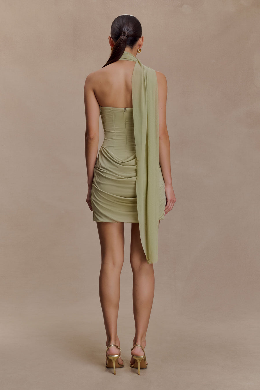 Mattea Slinky Mesh Mini Dress with Scarf