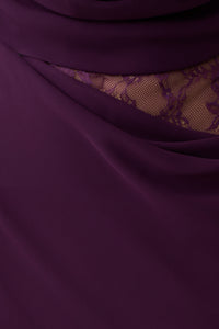 Arra Chiffon & Lace Halter Maxi Dress in Plum