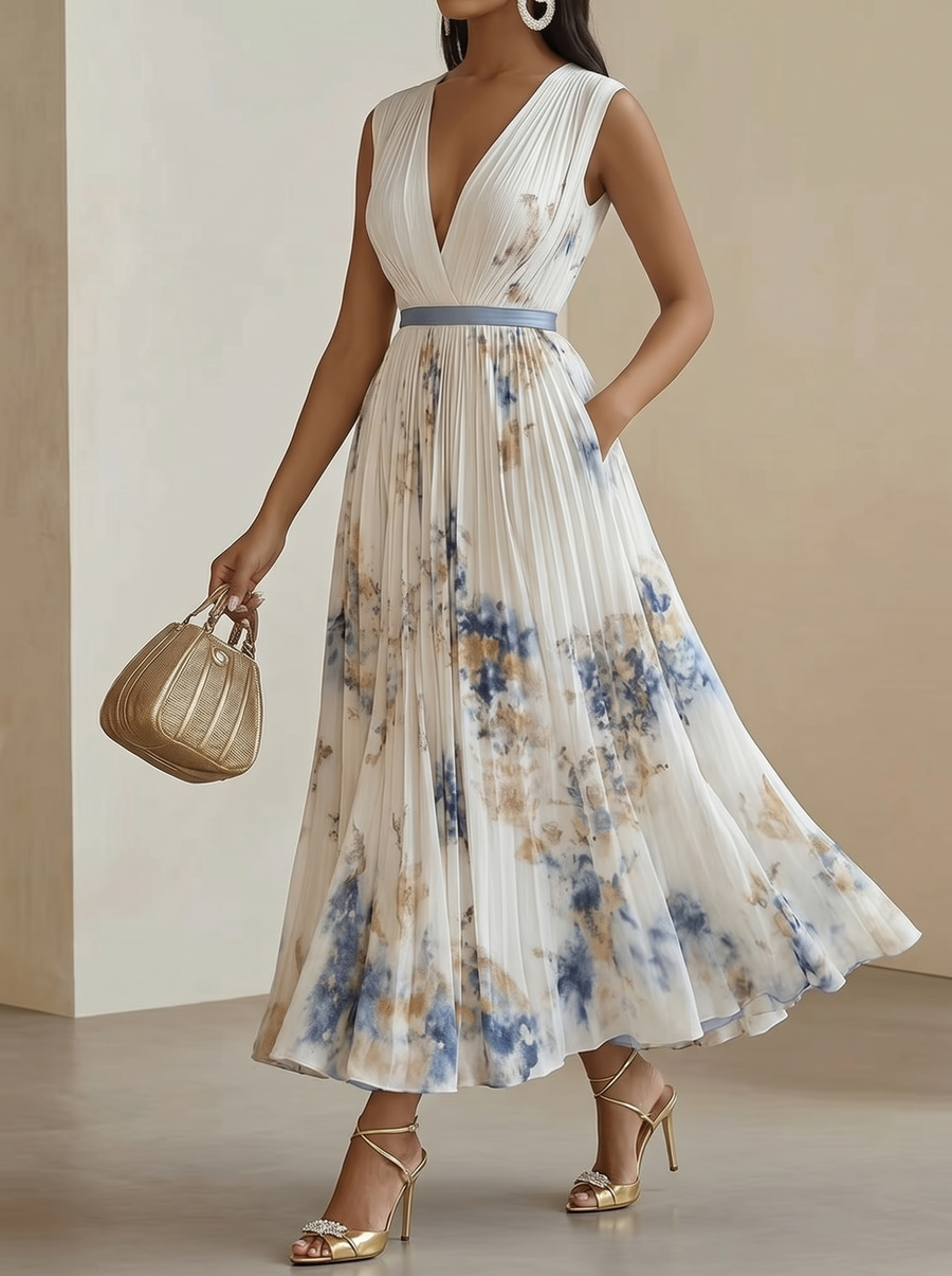 Margot Printed Pleated Dress