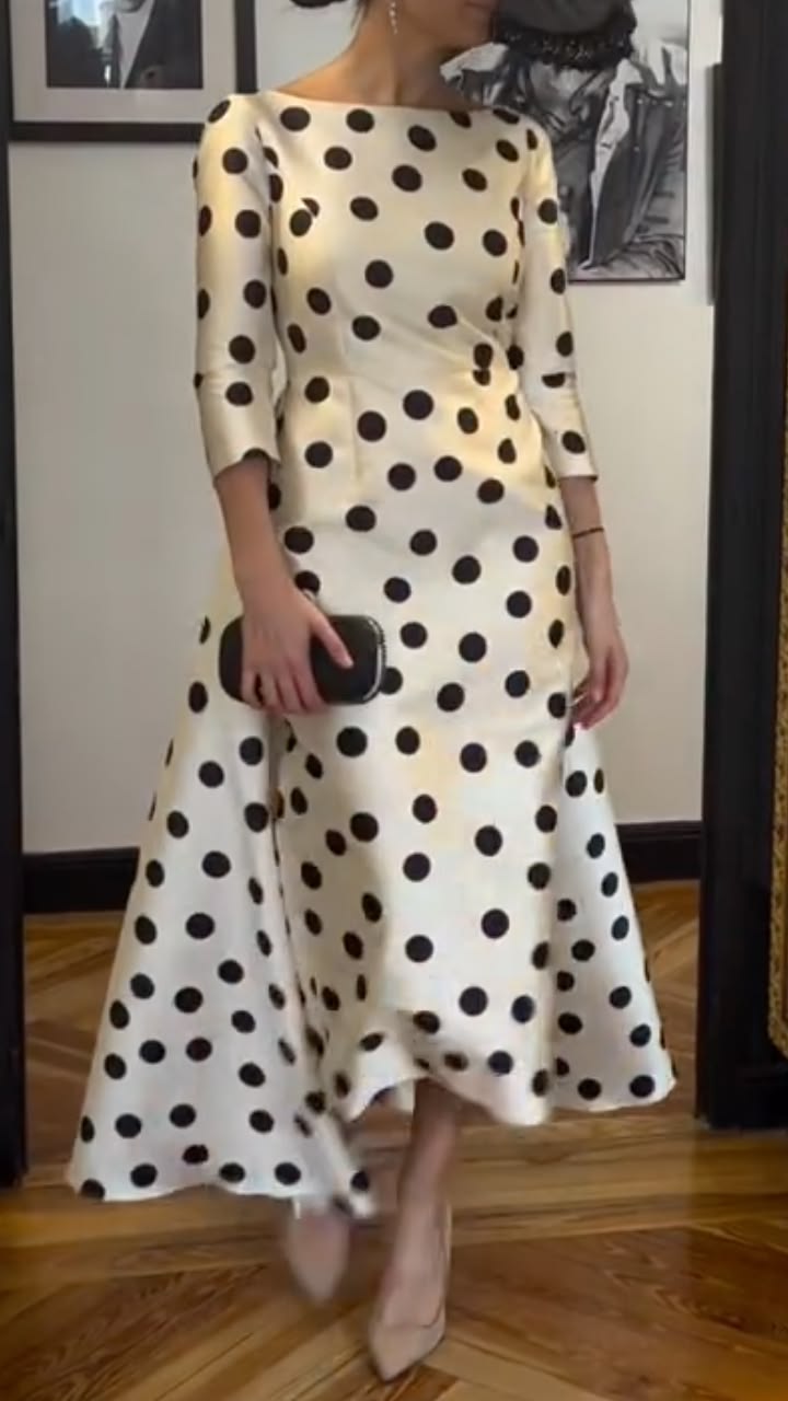 Black Polka Dot Satin Dress white-3XL(US 18)