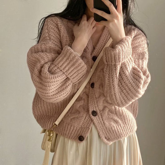 Women Chunky Knitted Top Cable Knit Cardigan Sweater Coat Casual Jumper Knitwear