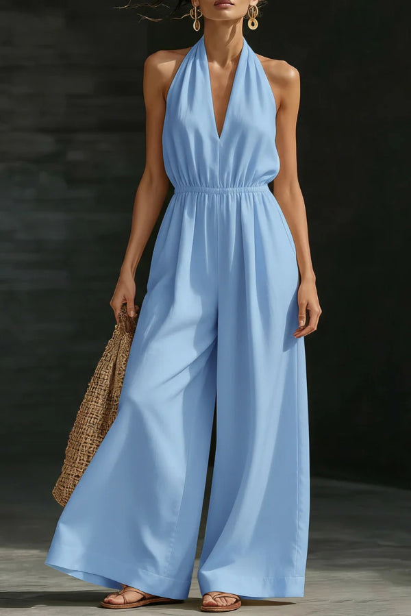 Yazmin | Women's Casual Backless V-Neck Wide Leg Jumpsuit