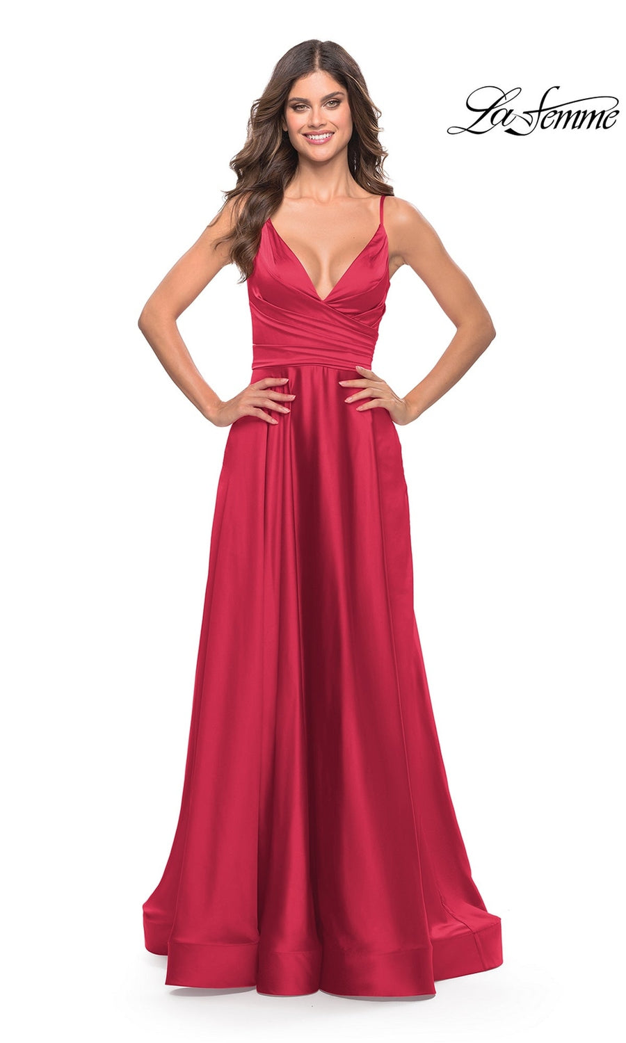 La Femme V Neck Long a Line Prom Dress 28607