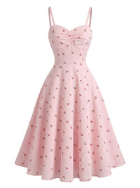 1950s Cotton Jacquard Spaghetti Strap Swing Dress - Fire Brick Red