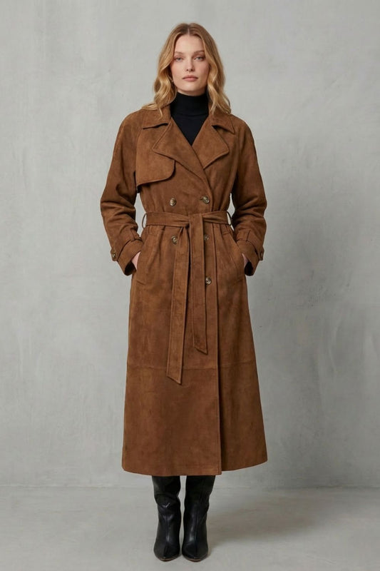 SAVANNAH | SUEDE DOUBLE BREASTED BELTED TRENCH COAT