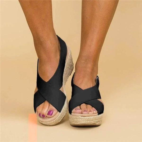 Women's Cross-Over Strap Espadrille Wedges - Slingback
