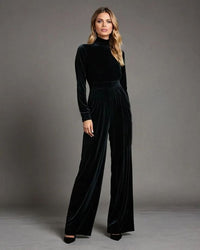 Velvet Jumpsuit High Neck Formal Overalls Wide Leg Cocktail Party Pantsuit Etsy