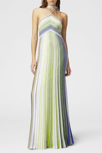 Fltya Halter Metallic Gradient Knit Maxi Dress