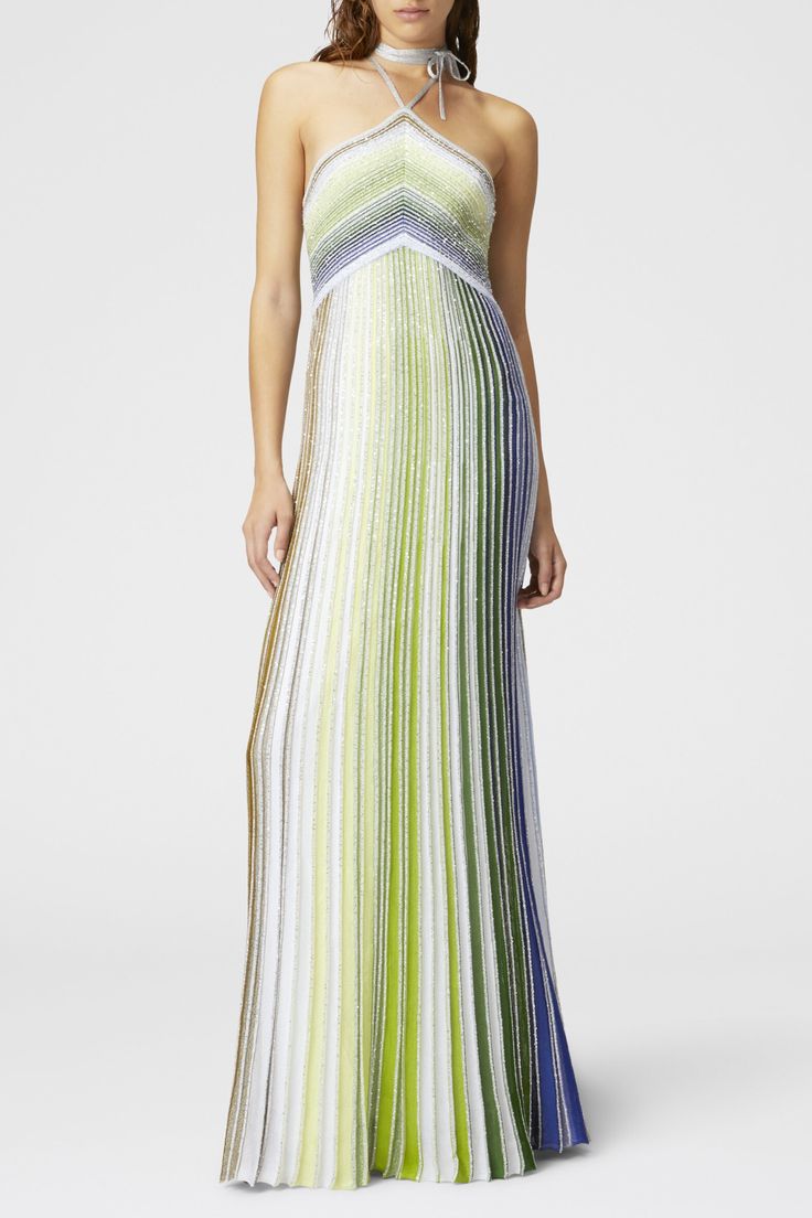 Fltya Halter Metallic Gradient Knit Maxi Dress