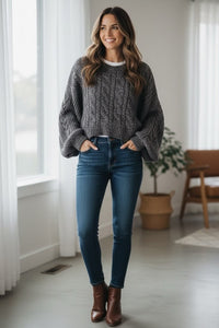 Topshop Sweater Heather Crop Crewneck Batwing Sleeve Pullover Top Sz 8 12
