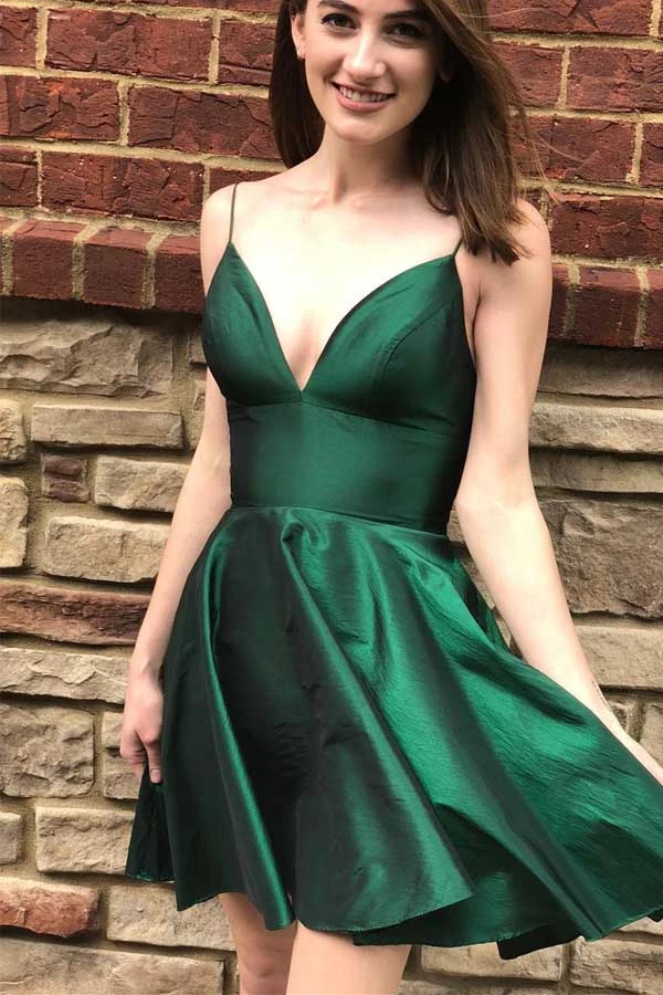Promfast Yellow V Neck Satin Straps Homecoming Dresses Short Prom Dress PFP1920