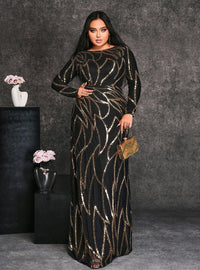 Long Sleeve Sequins Plus Prom Dress