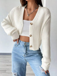 Ribbed Knit Button Up Cropped Cardigan