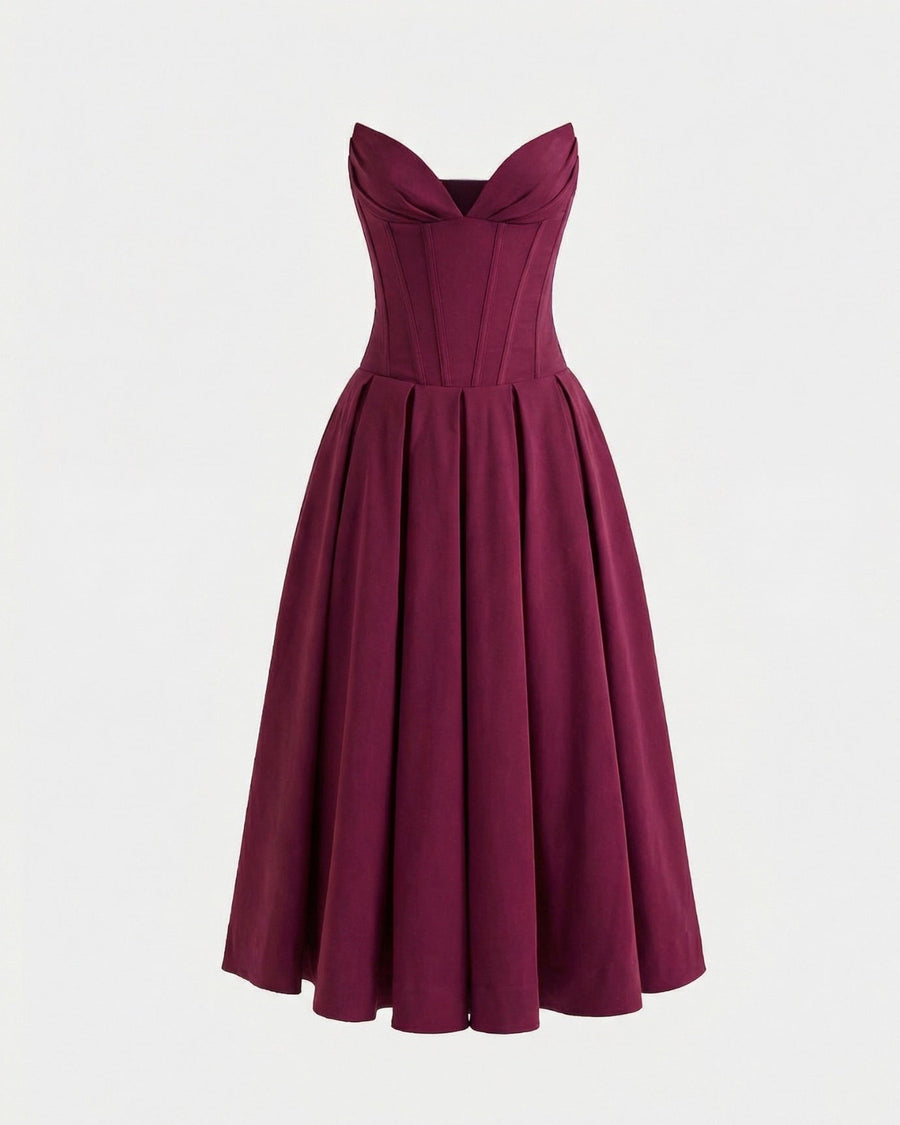 Strapless High Waist Mid Length-Dress
