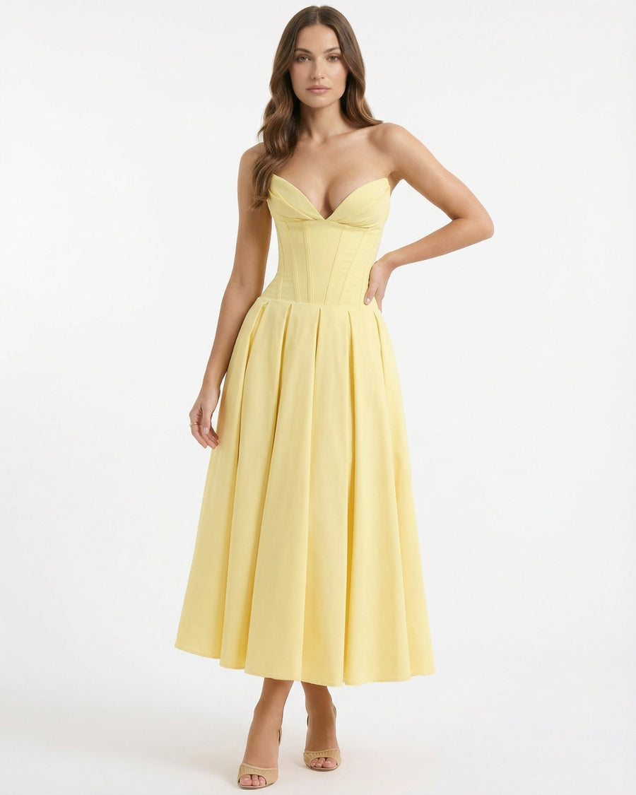 Strapless High Waist Mid Length-Dress