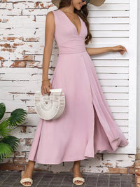 Slit V-Neck Sleeveless Dress