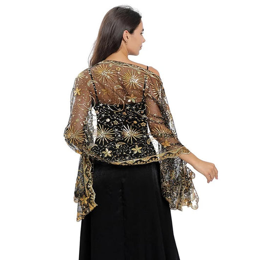 Women’s Moon Star Pashmina Wrap for Evening Wedding Dress Silk Sheer 9759