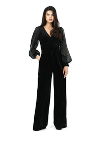 Velvet Jumpsuit Wide Leg Organza Sleeve Overalls Wedding Guest Pantsuit Etsy