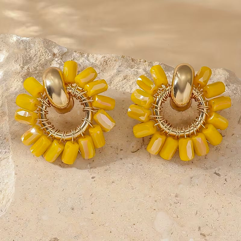 Sophisticated Yellow Beaded Earrings