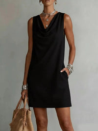 Full Size Sleeveless Cowl Neck Mini Dress Plus Size