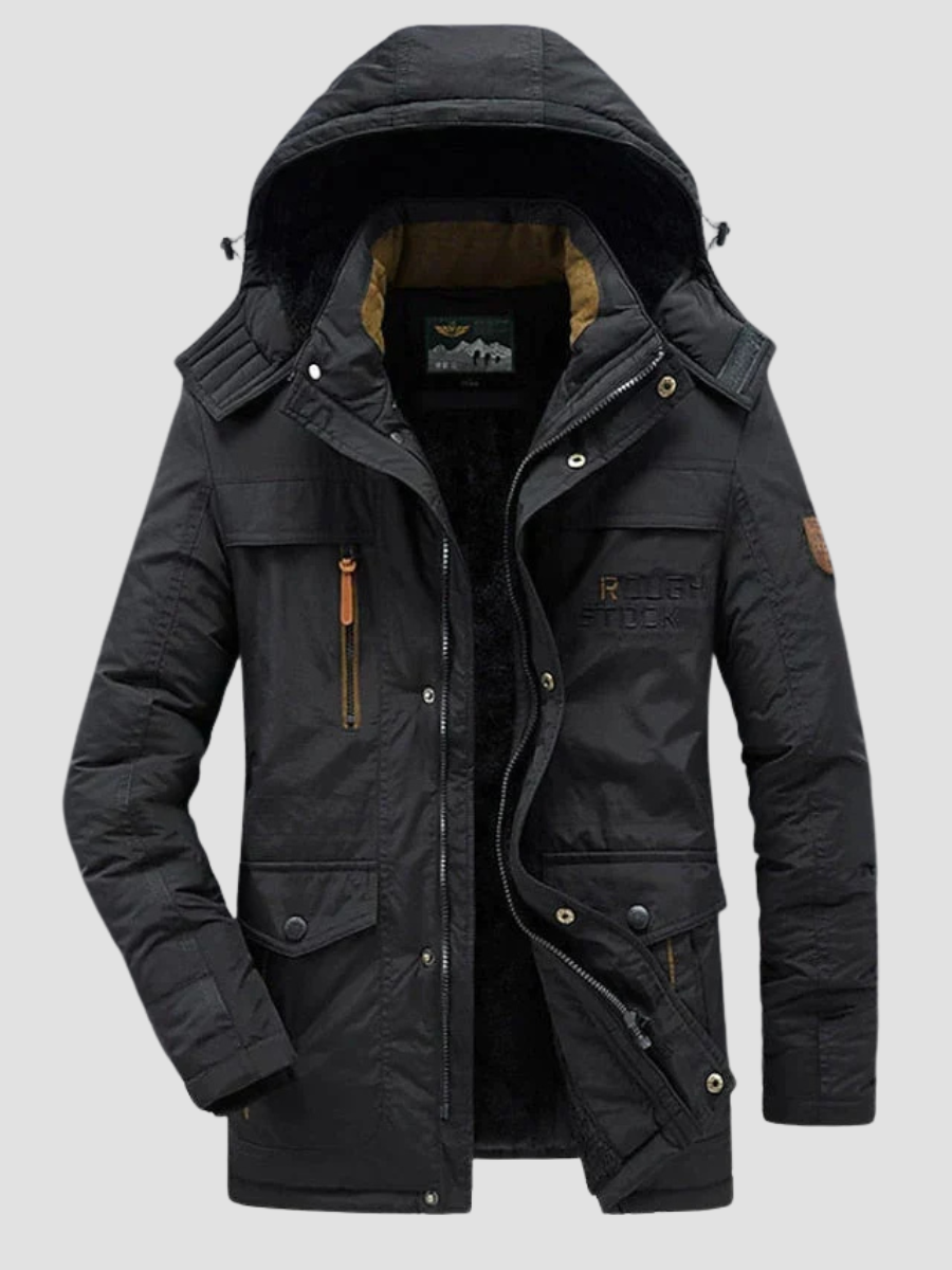 Men's Cotton Blend Military Parka with Fur Lined Hood