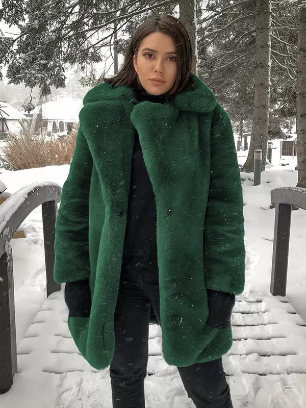 Faux Fur Coat Notched Lapel Winter Chic Eco Friendly Long Jacket for Women 2026