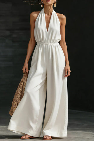 Yazmin | Women's Casual Backless V-Neck Wide Leg Jumpsuit