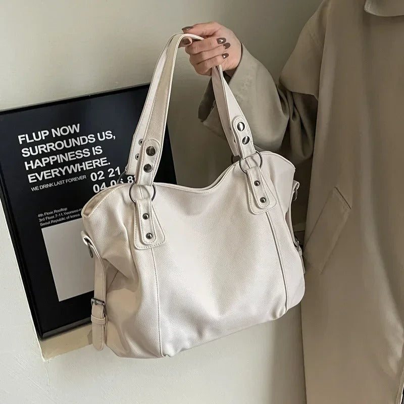 Mia | Women's Large Leather-Look Studded Shoulder Tote Bag