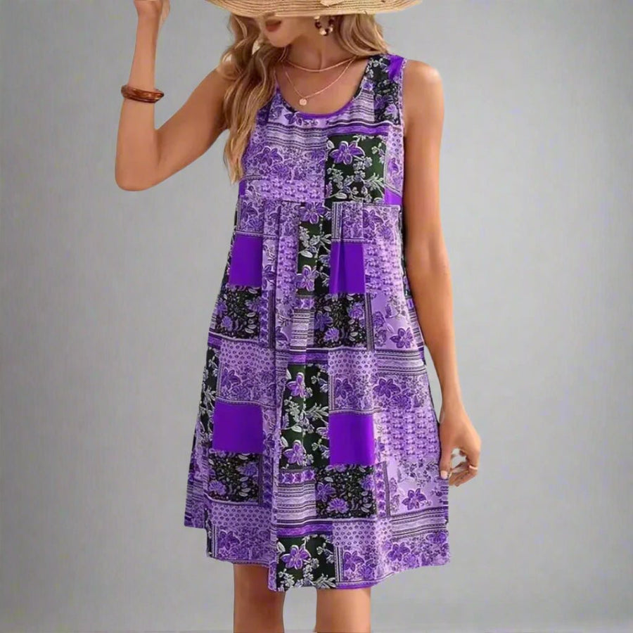 Sage | Women's Boho Patchwork Print Sleeveless Mini Dress