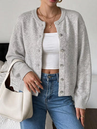 Crew Neck Button Down Cardigan