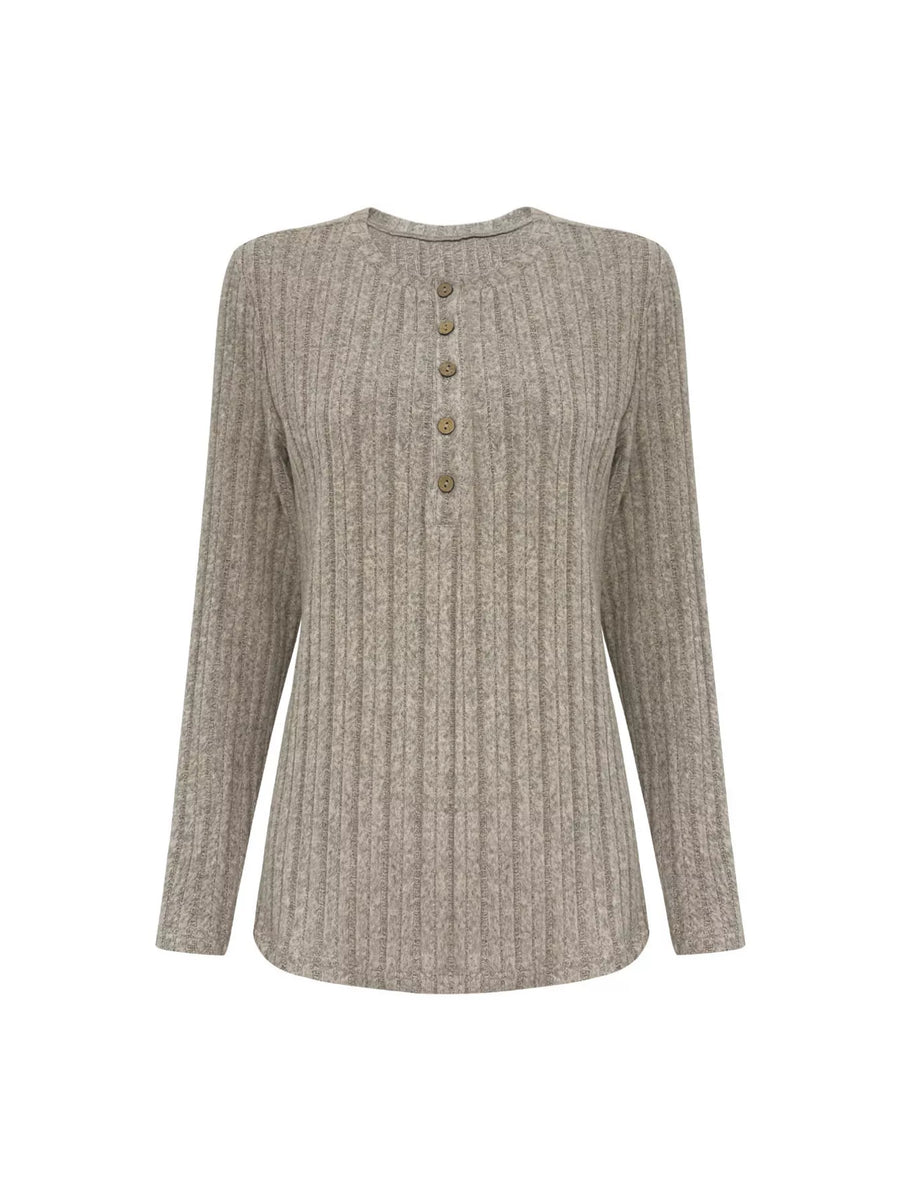 Ribbed Knit Button Front Top and Pants Set