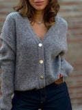 V Neck Button Up Knit Cardigan