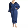 Women's Pleated Satin Puff Sleeve Maxi Dress