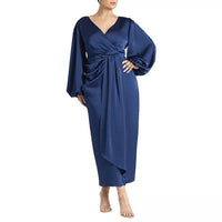 Eloquii Women's Pleated Satin Puff Sleeve Maxi Dress Macy's