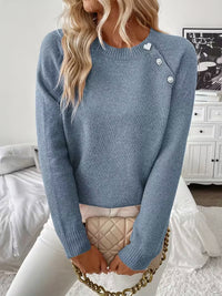 Karine | Women's Crew Neck Sweater with Shoulder Button Detail