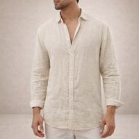 Men's Shirt Linen Long Sleeve Button Down Spread Collar