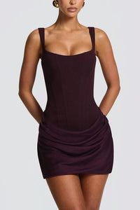 Cornelia Square Neck Back Lace-up Satin Drape Hem Mini Dress