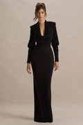 Black Cowl-Neck Maxi Dress With Draping Details