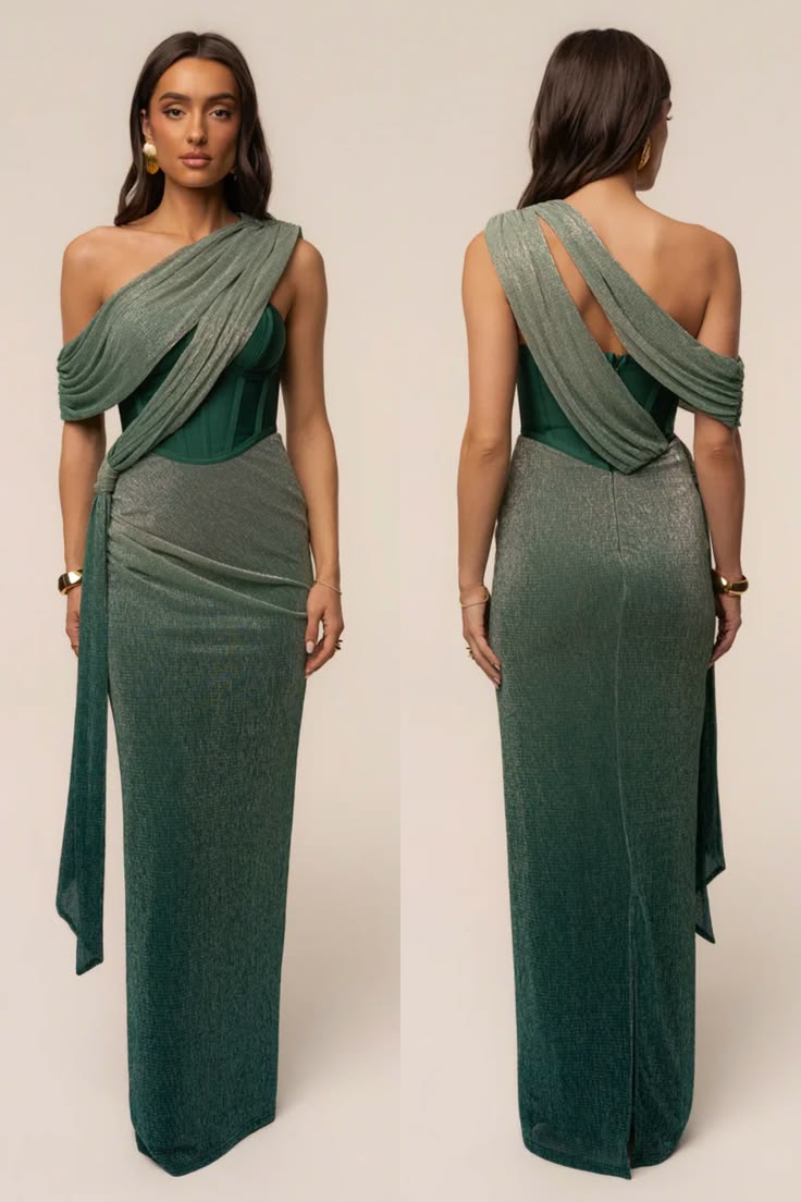 Green Celestina Draped Maxi Dress