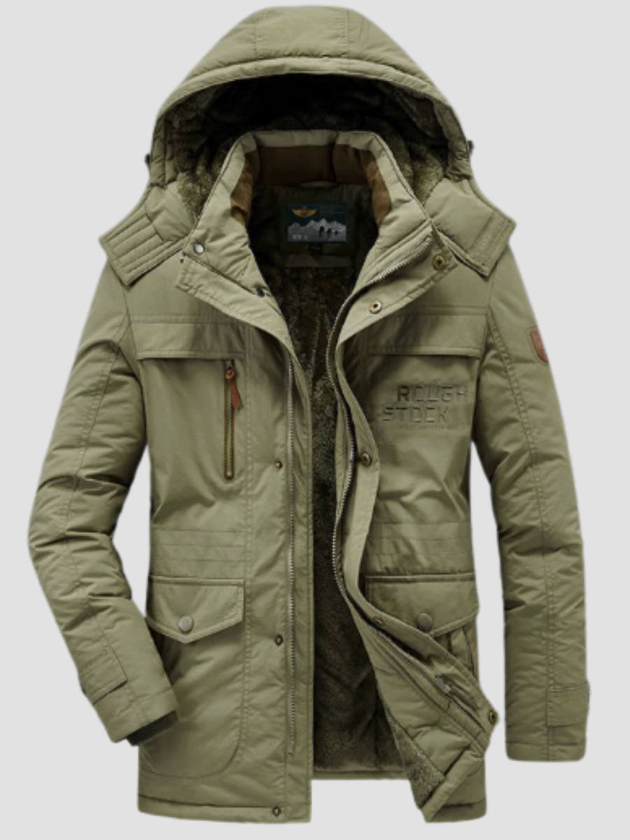 Men's Cotton Blend Military Parka with Fur Lined Hood