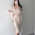 Cardigan Dress 2 Pcs Matching Set Rib Knit Midi