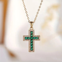 Solene Emerald Cross Pendant Necklace | Gold