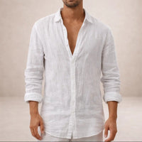 Men's Shirt Linen Long Sleeve Button Down Spread Collar