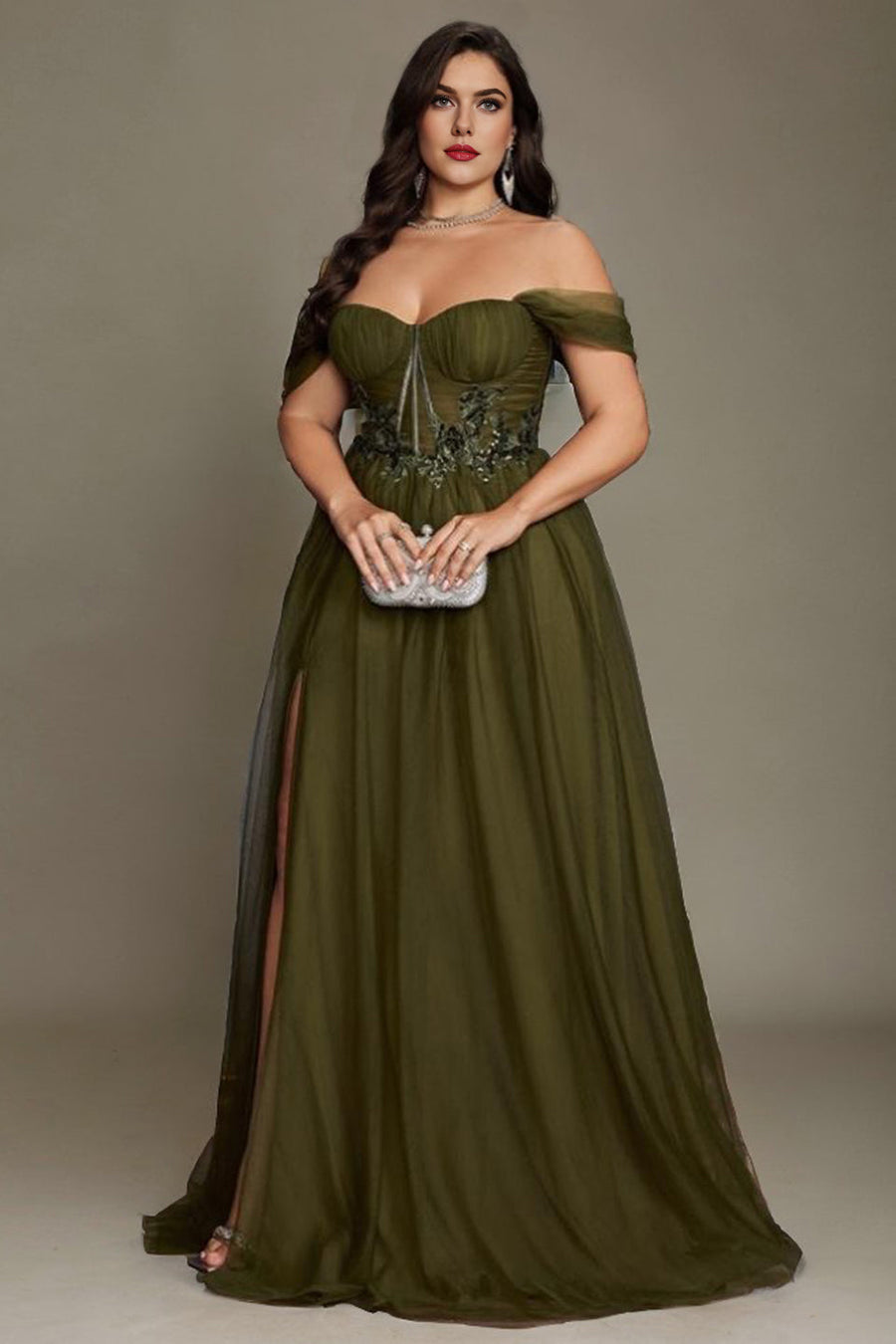 Valentina Off-Shoulder Maxi Dress in Sage