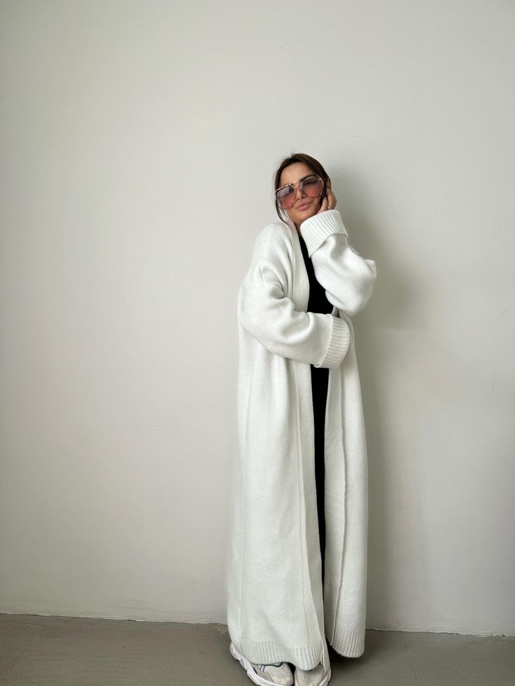 Oversized White Cable Knit Duster, Bohemian Long Cardigan