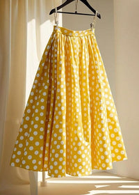 Cute Yellow Wrinkled Dot Chiffon Maxi Skirts XL(Fit for EU 44-46, US 12