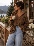 Oversized Cable Knit Hooded Sweater, Chunky Knit Pullover, Boho Hoodie Sweater, Cozy Fall